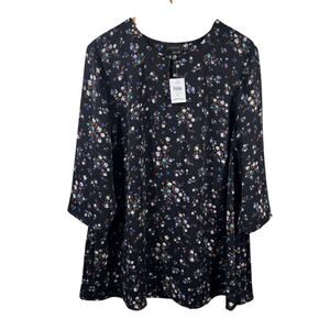 J.Jill Wearever Collection Top Women XL Black Colorful Floral 3/4 Sleeve Peplum